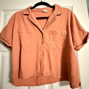 Cotton On Women's Button-Up Shirt in Coral crop top